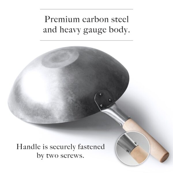 Traditional hand hammered flat bottom wok 35 cm - Image 2
