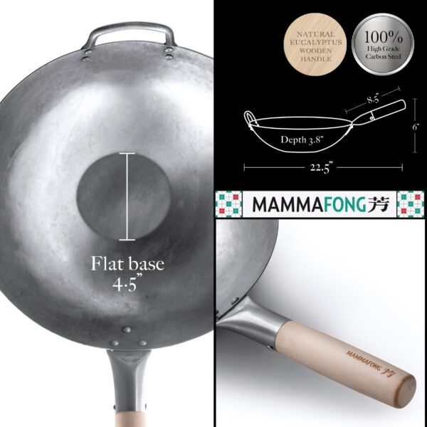 Traditional hand hammered flat bottom wok 35 cm - Image 4