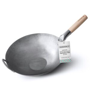 Traditional hand hammered flat bottom wok 35 cm