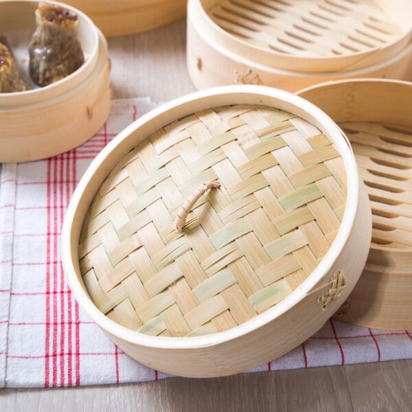 Traditional bamboo steamer pot with 2 baskets - Image 3