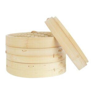 Traditional bamboo steamer pot with 2 baskets