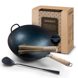 Mammafong wok starter kit gömbölyű aljú wokkal, spatulával, kefével