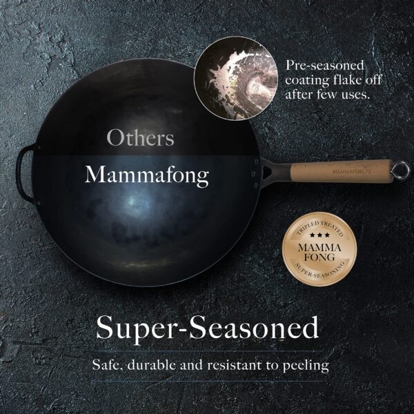 Pre-seasoned 35cm round bottom wok - Image 6