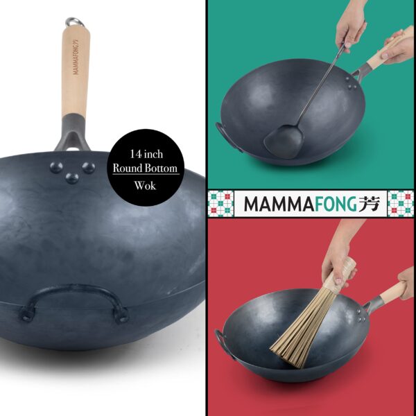 Pre-seasoned 35cm round bottom wok
