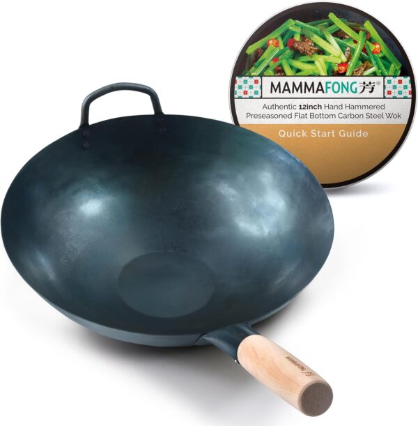 Pre seasoned small flat bottom wok, 30 cm